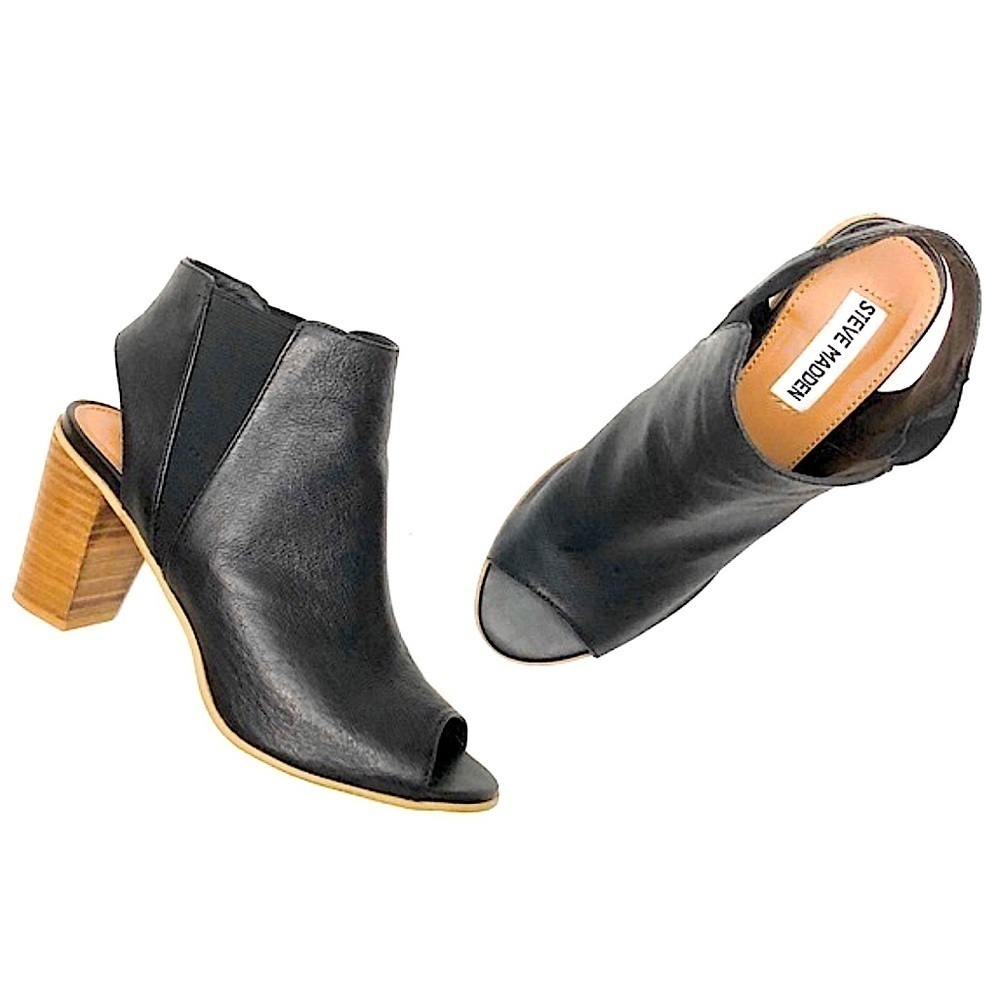 Steve Madden Nobell Butter Soft Leather Open Toe Block Heel Booties Size 7.5 M